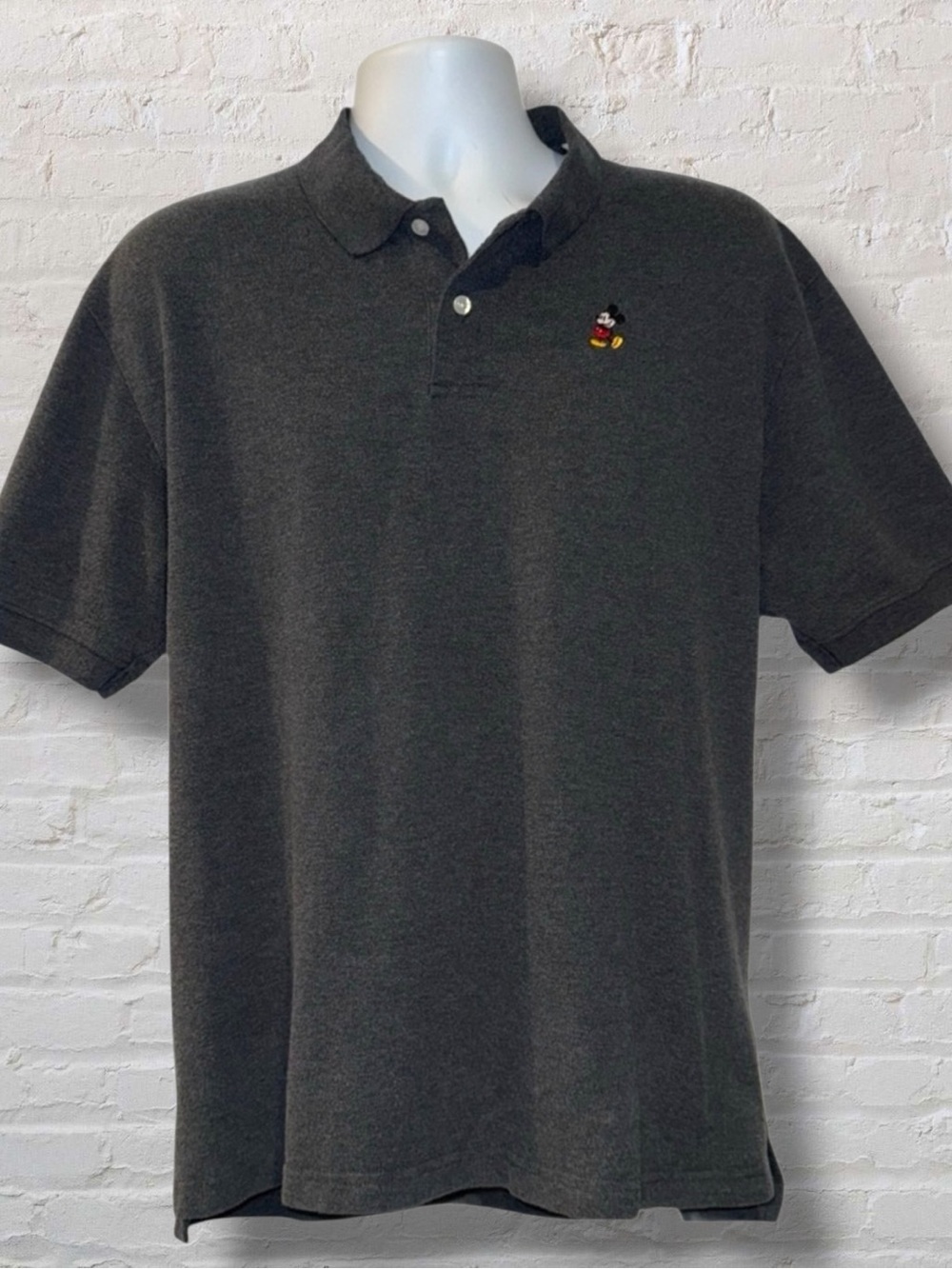 Disney Parks Mickey Mouse Embroidered Polo Shirt Men’s Large Gray Short Sleeve